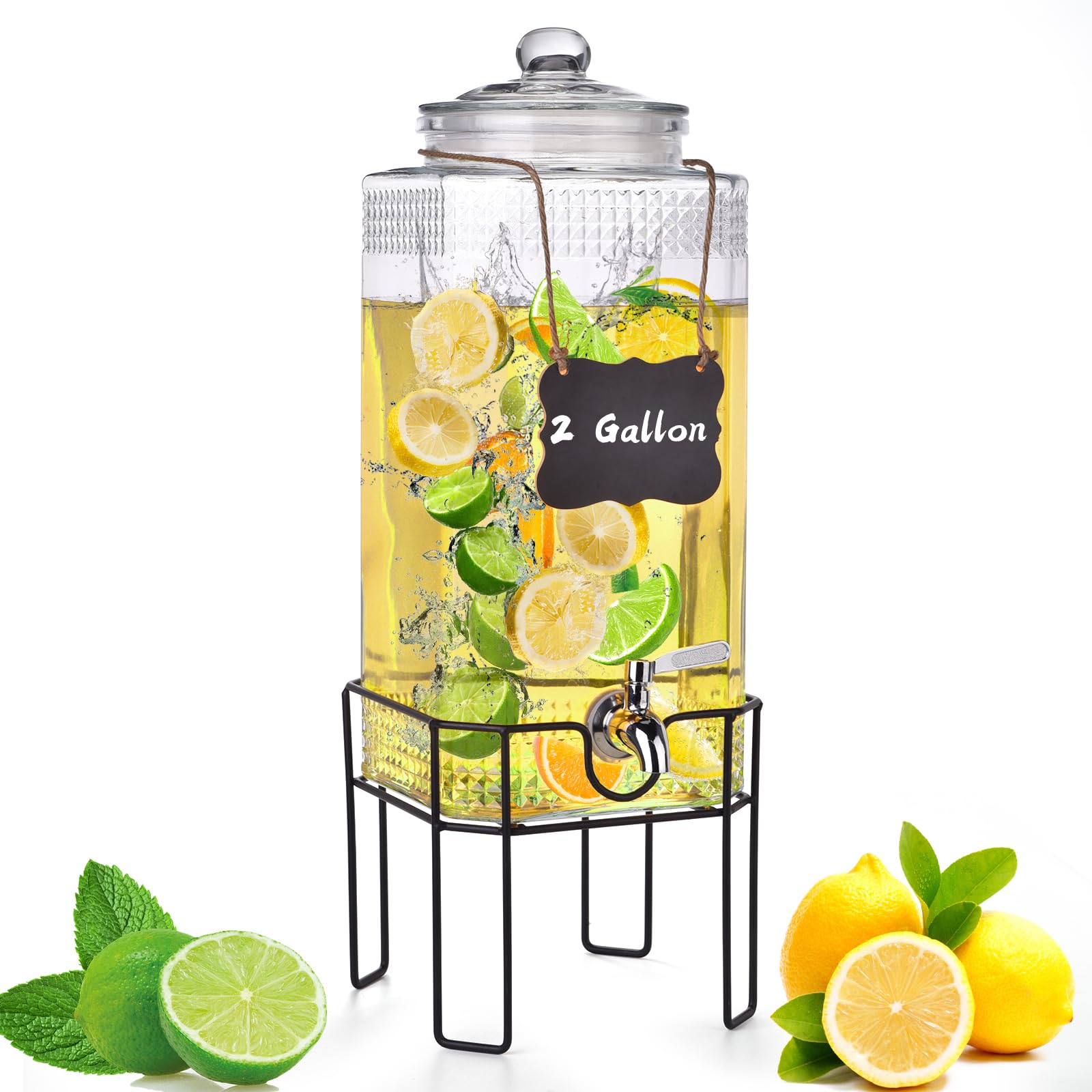 2 Gallon Glass Drink Dispenser — 100% Leakproof Spigot, Perfect for Parties & Christmas
2 Gallon Beverage Dispenser wit