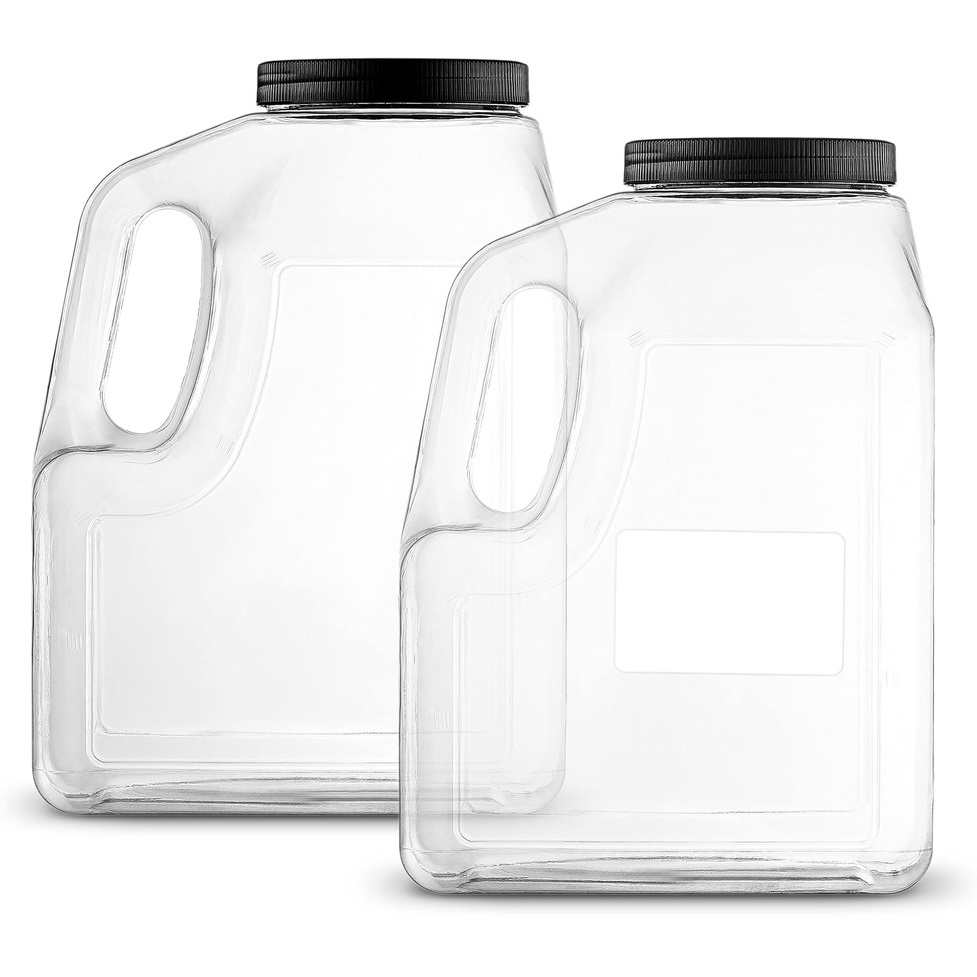 Wide Mouth Gallon Jugs 2 Pack — 128 oz Clear Plastic Gallon Containers with Handle