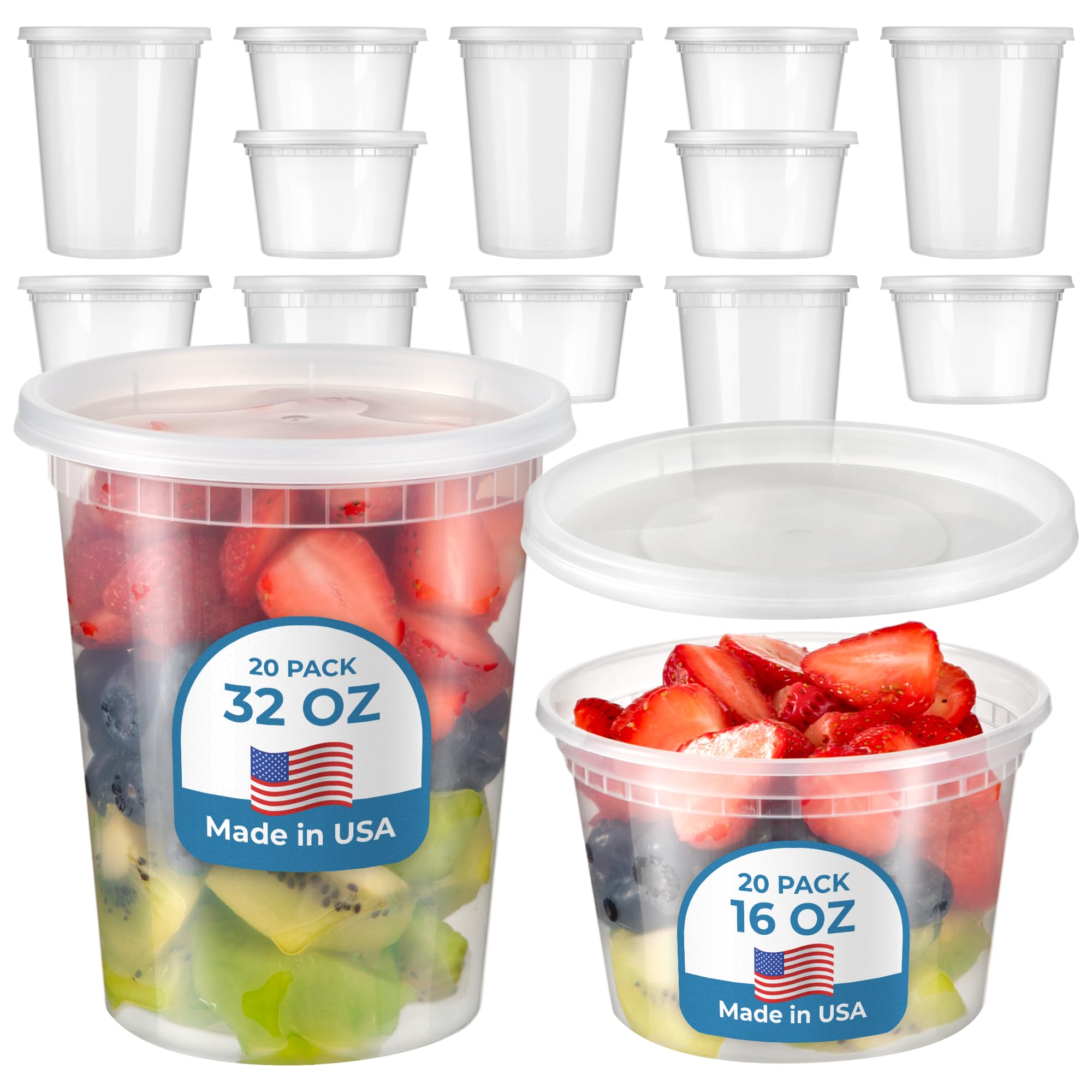 Fit Meal Prep Deli & Food Storage Containers – 40-Pack Variety (Includes 16×32 oz) Clear Plastic Containers with Lids, L